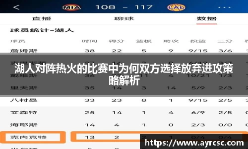 湖人对阵热火的比赛中为何双方选择放弃进攻策略解析